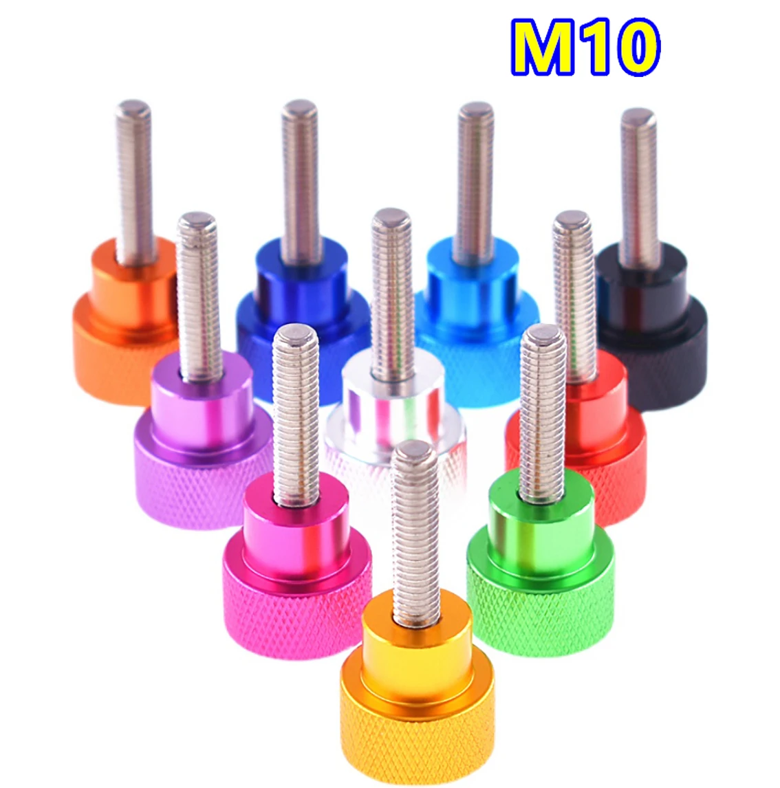 1Pcs Head Dia 20mm Colourful Thumb Screw M10 Aluminum Alloy+Stainless Steel Flat Head Knurled Hand Grip Knob Step Bolts