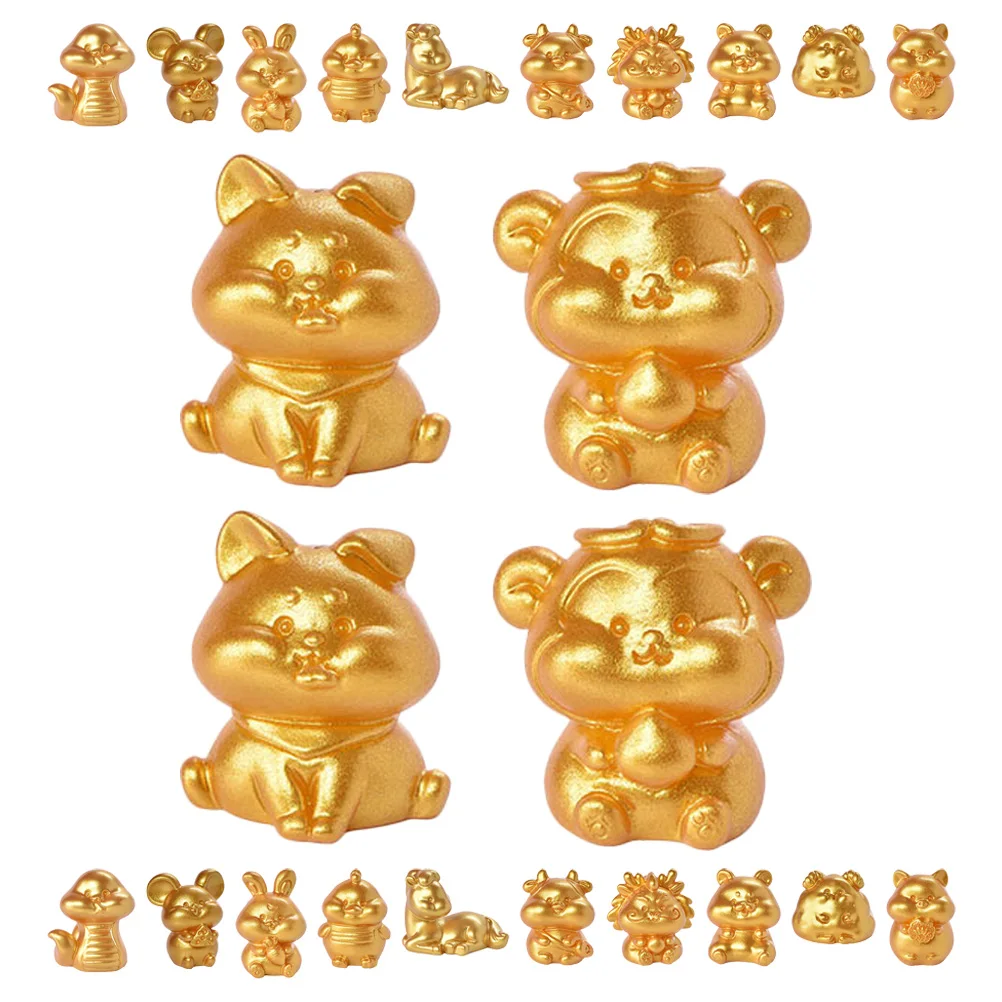

24pcs 12 Zodiac Resin Chinese Zodiac Statues naments Miniature Animal Figurines Small Statues Table Decorations Home Gifts