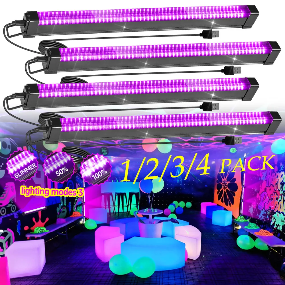 

42cm LED UV Blacklight Strip 3 Lighting Modes Purple Light Tube for Holiday Party & Window Display