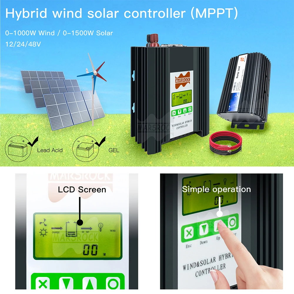 900W 1600W 2500W AC12V24V48V With MPPT Intelligent Wind Solar Hybrid Controller LCD Display Best Heat Dissipation For Yachts Rvs