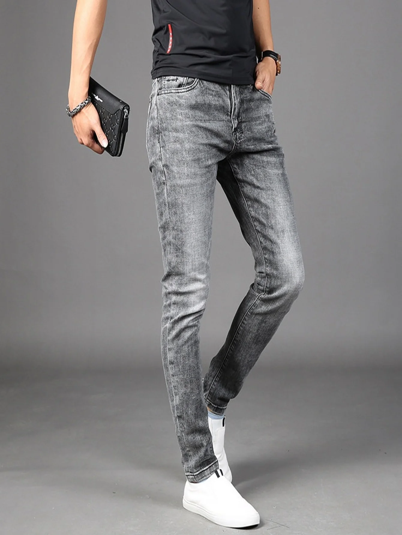 Slim Fit Gray Jeans For Man Original Y2k Drip Unisex Street Basic Man Pants No accessories or belts included