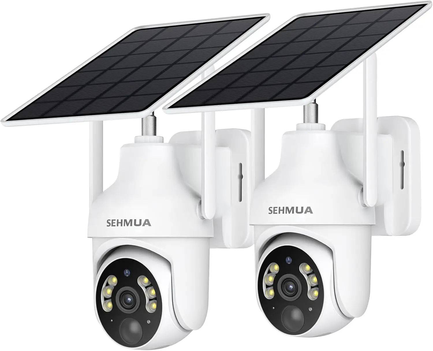 

Беспроводные уличные камеры видеонаблюдения 2K Solar, комплект из 2 штук с обзором 360° ° Панорамирование/наклон, цветное ночное видение, PIR-сигнализация и двусторонняя аудиосвязь