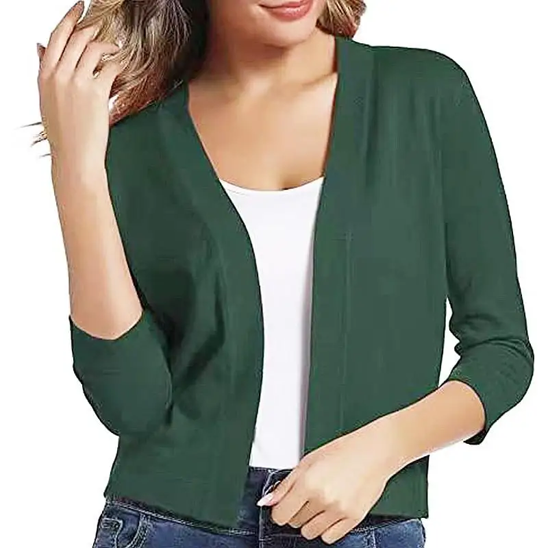 Or Cardigan lavorato a maglia da donna Versatile semplice Sle Primavera Autunno Maglione aperto sul davanti Seven Sve Lunghezza Vestibilità regolare