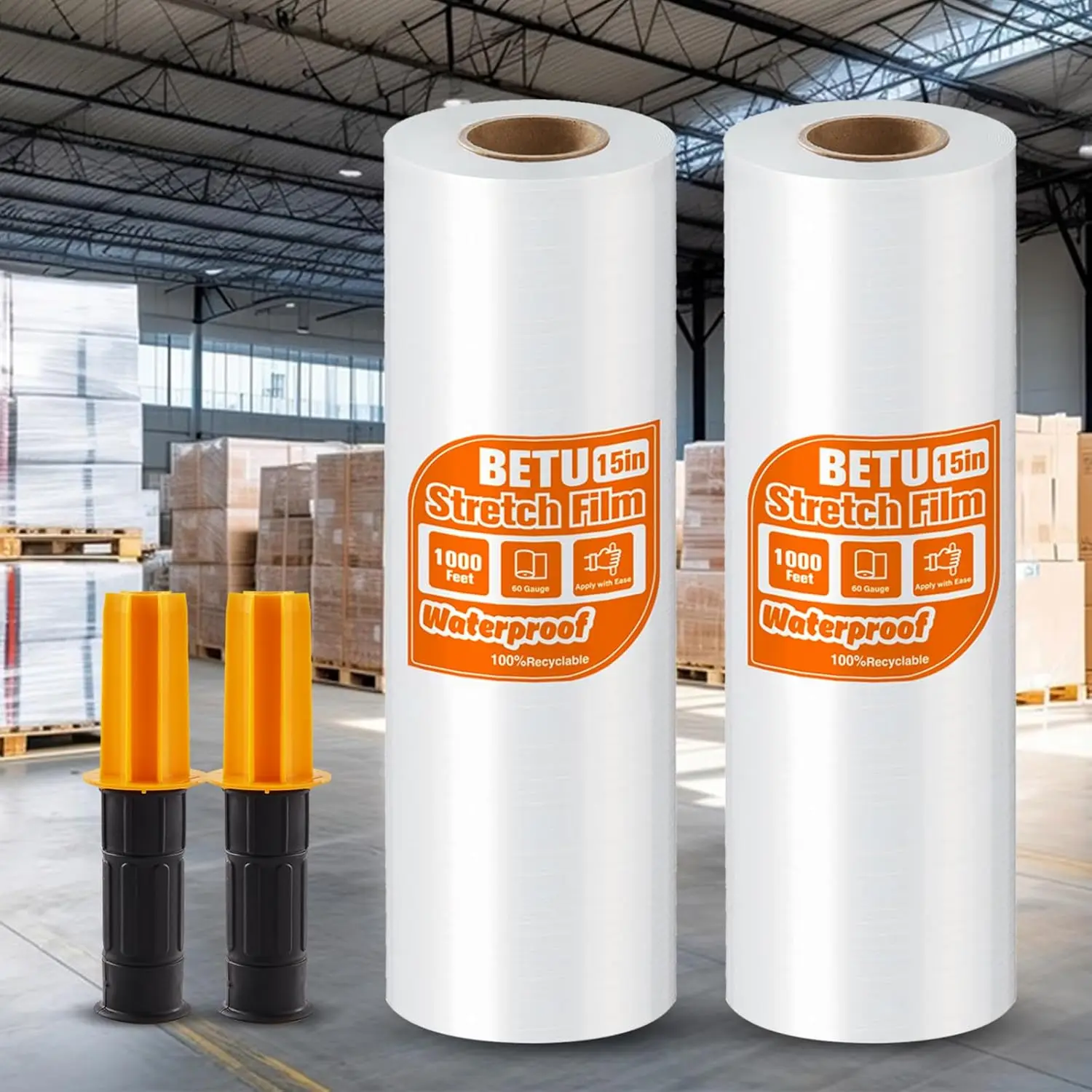 

Stretch Film Shrink Wrap 15in x 1000ft, 2 Pack Heavy Duty Industrial Plastic Wrap for Moving Storage Furniture with Handles