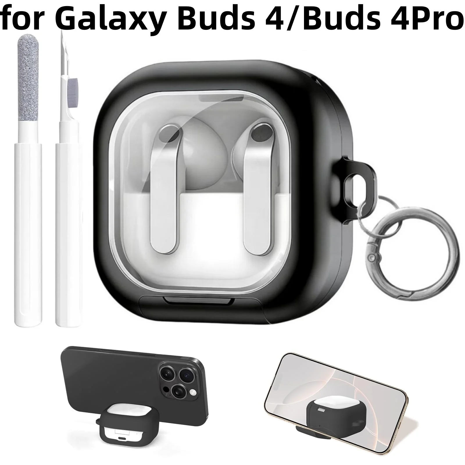 2026 For Samsung Galaxy Buds 4Pro/4 Case with Secure Lock & Phone Stand TPU+PC Protective Case with Cleaner Kit For Galaxy Buds4