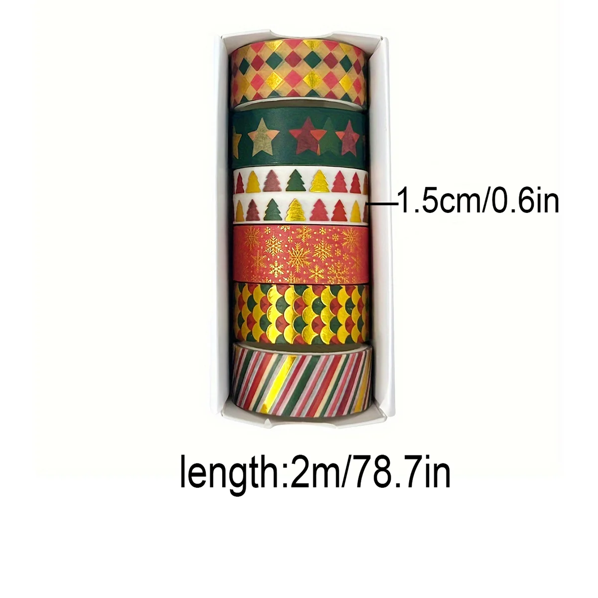クリスマスをテーマにした和紙テープ6ロール、パーティーDIYギフトボックスやクリスマスデコレーションに最適、スタイリッシュなホリデー用品