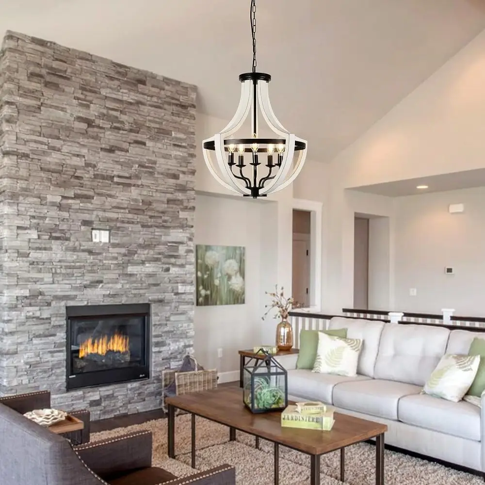 Modern White Solid Wood Chandeliers,2 uses-suspended and ceiling mounted,Beautiful farmhouse light fixtures