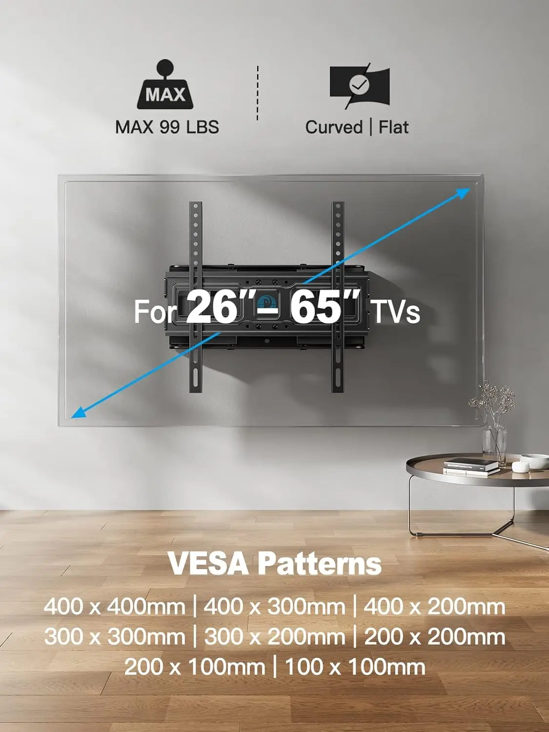 Pipishell TV-Wand halterung für 26-65 Zoll LED LCD oled 4k Fernseher bis zu 99lbs, Full Motion TV-Halterung Gelenk wirbel