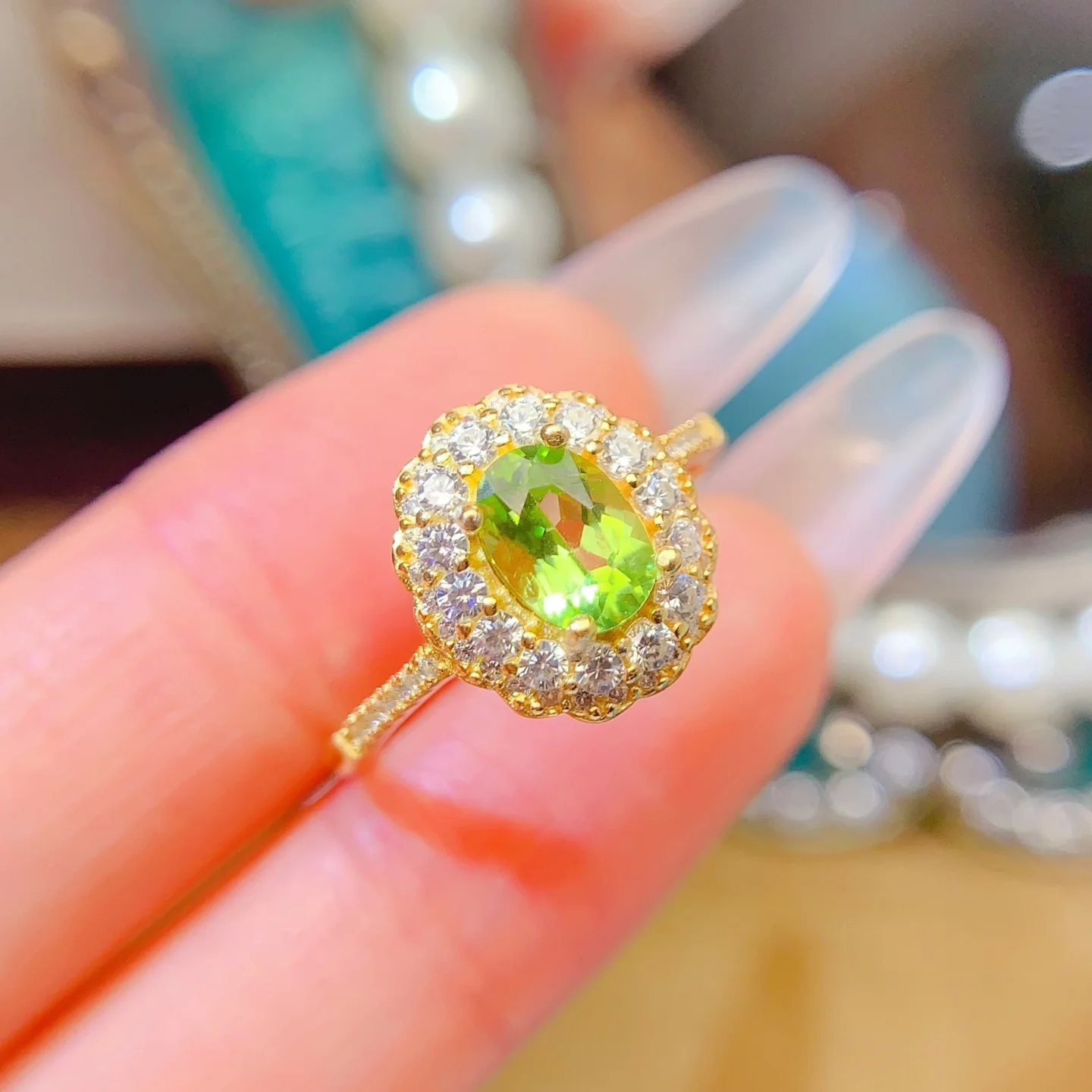 

New 925 Silver Peridots Ring 5x7mm High-grade Versatile Fashion Light Luxury Women's Vintage Exquisite