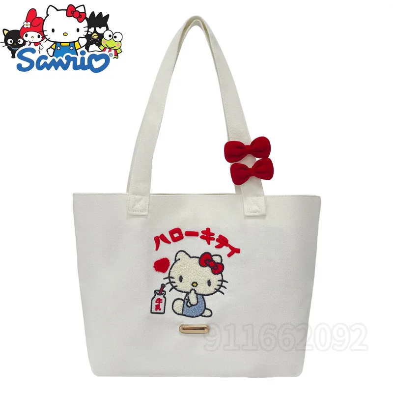 

Hello Kitty New Women's Handbag Embroidery Fashion Women's Shoulder Bag Canvas Women's Bag Large Capacity and Lightweight