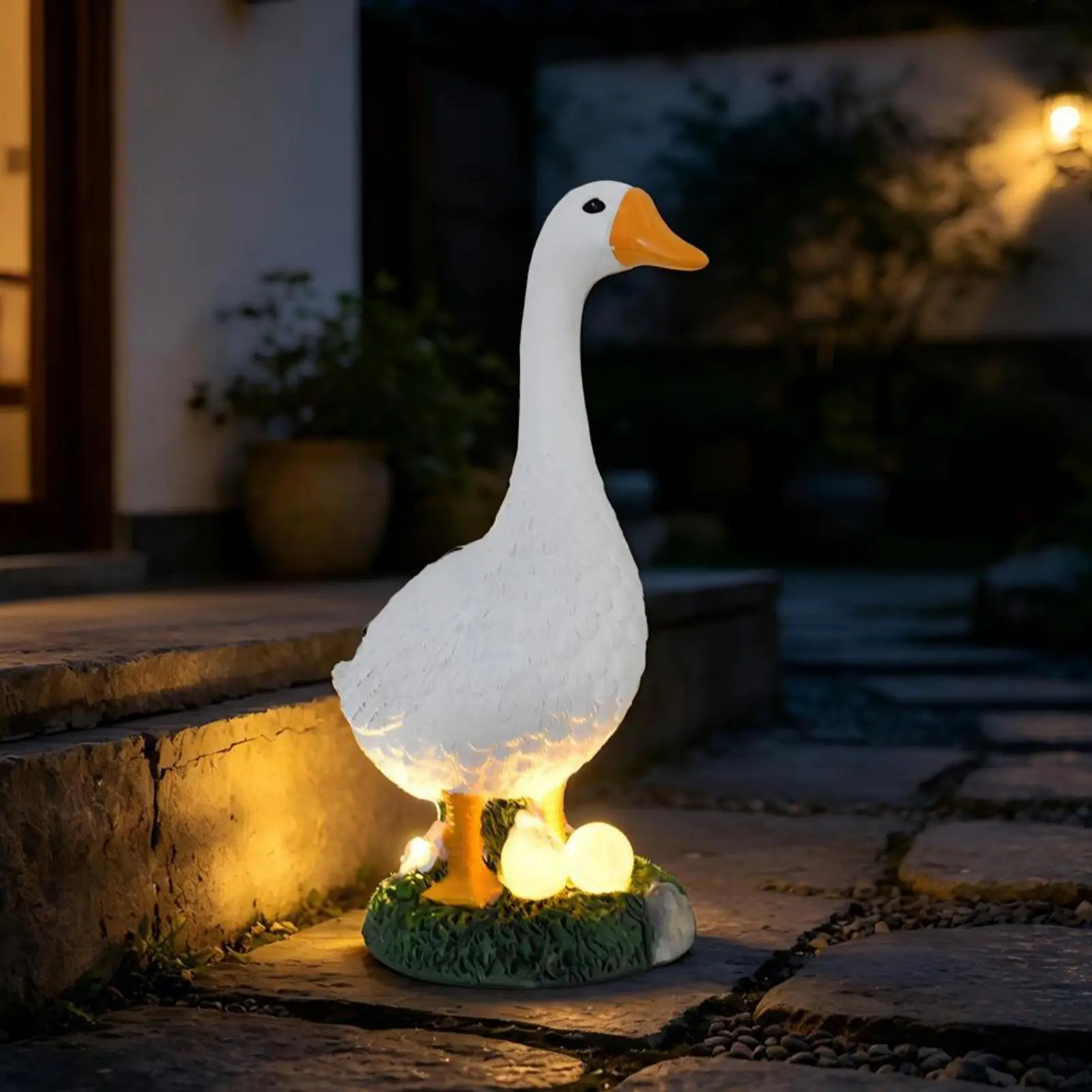 Porch Goose Resin Solar Automatic Sensor LED Light Figurines Outdoor Goose Statue for Christmas Winter Home Kitchen Desk Front
