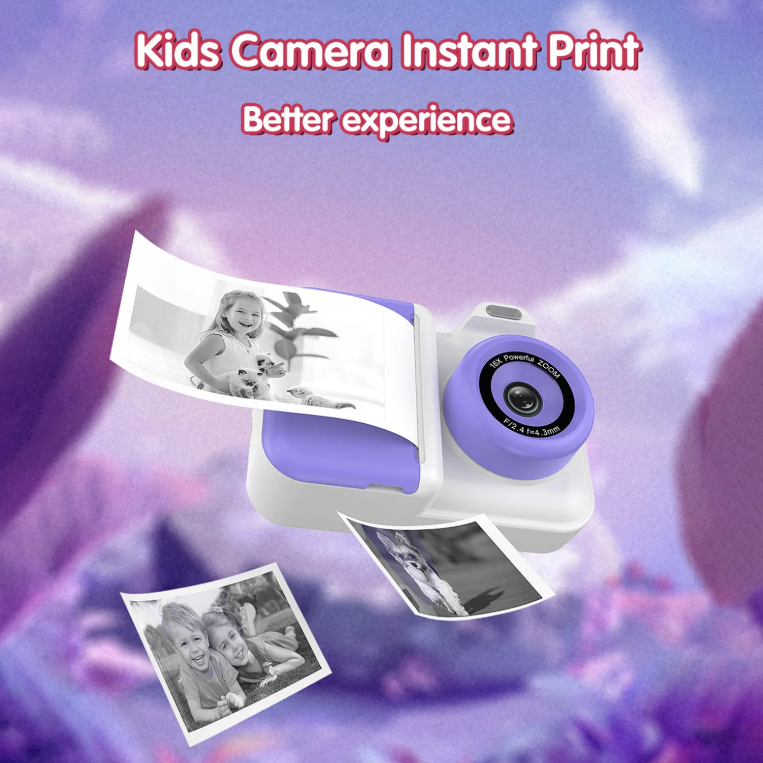 Caméra vidéo à impression instantanée pour enfants, papier thermique, appareil photo numérique avec autocollant, stylo à documents, carte TF 32G, jouets pour enfants