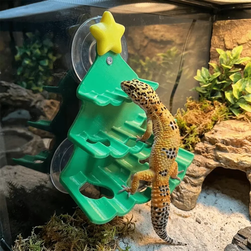 Reptile Climbing Platform Plastic Forest Green Suction Cup Reptile Basking Platform Tree Shape Leaf Orange Christmas Tree Ledge