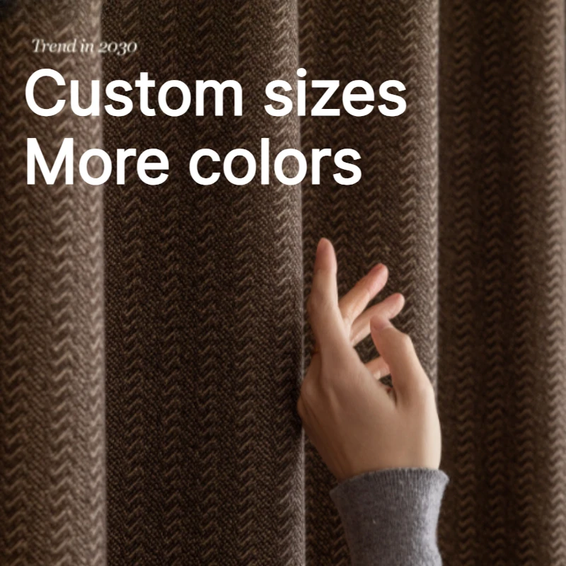 Chenille Jacquard Herringbone Vintage Cotton Linen Blackout Curtains for Living Dining Room Bedroom Luxury White Tulle Elegant