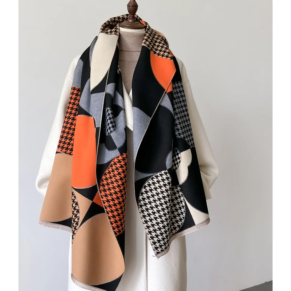 New plaid fashion high-end imitation cashmere warm long scarf cloak with a scarf on top and air-conditioning cape for women