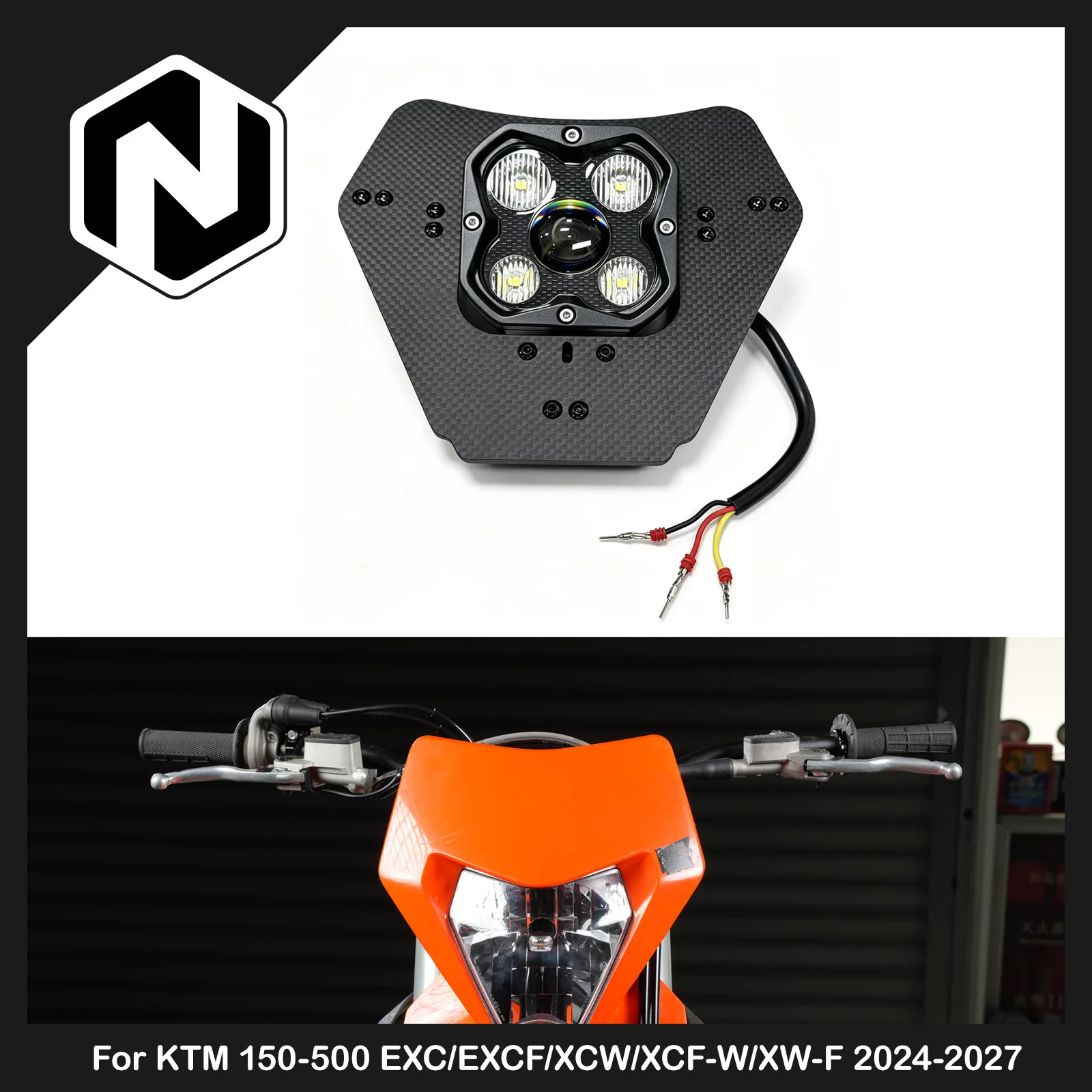 NICECNC For KTM EXC 300 EXCF 350 2024-2027 Rally Headlight Kit Off-Road LED Lamp Headlight 3600LM 50W High-Efficiency Lighting