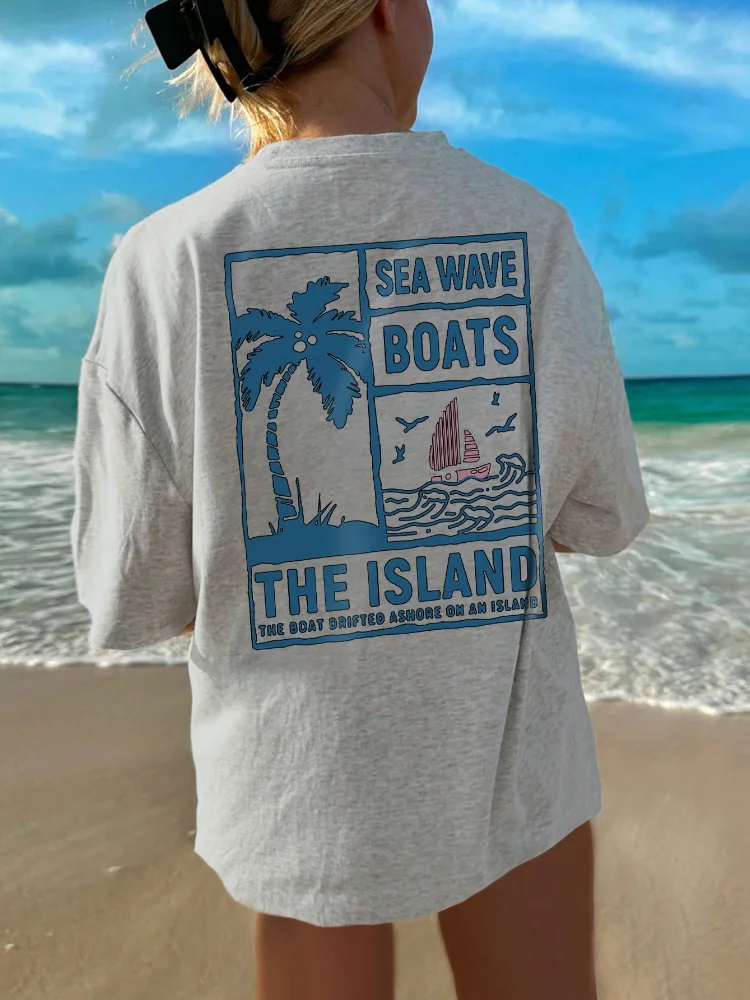 Summer Short Sleeve T-Shirt Oversized Ocean Beach T-Shirts Vintage Surf T Shirt Aesthetic Summer Vacation Tops Fashion Clothes