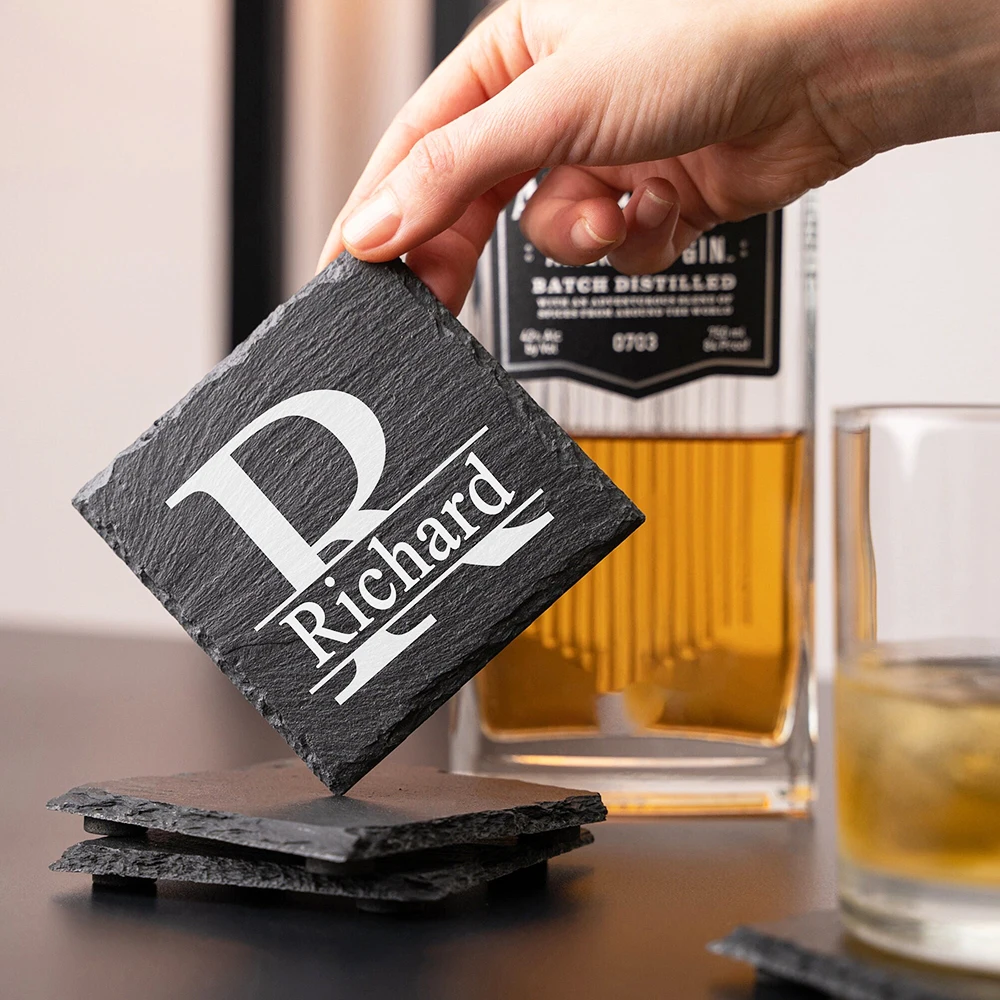 

12Pcs Personalized Slate Coaster, Custom Whisky Coffee Mat, Laser Engraved, Engagement Gift, Couple Wedding Gifts, Bridal Shower