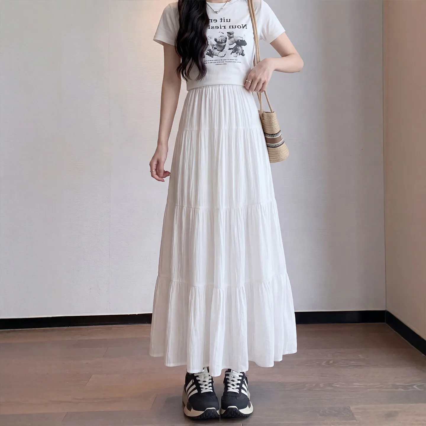 

White High Waist A-Line Skirt Women's New Summer Design Sense Small Design Cake Super Buy