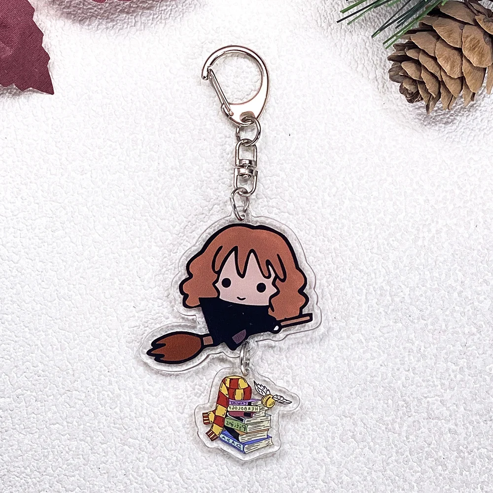 1/4Pcs Cartoon Harry Potter Car Keychain Acrylic Keyrings Bag Charms Cute Backpack Pendant Funny Prop Decoration Friends Gifts view 5