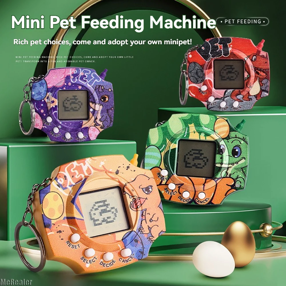 New Virtual Pet Dinosaur Shell Game Console Retro Electronic Pets Animals Kid Play Game Boy Pixel Pendant Keychain