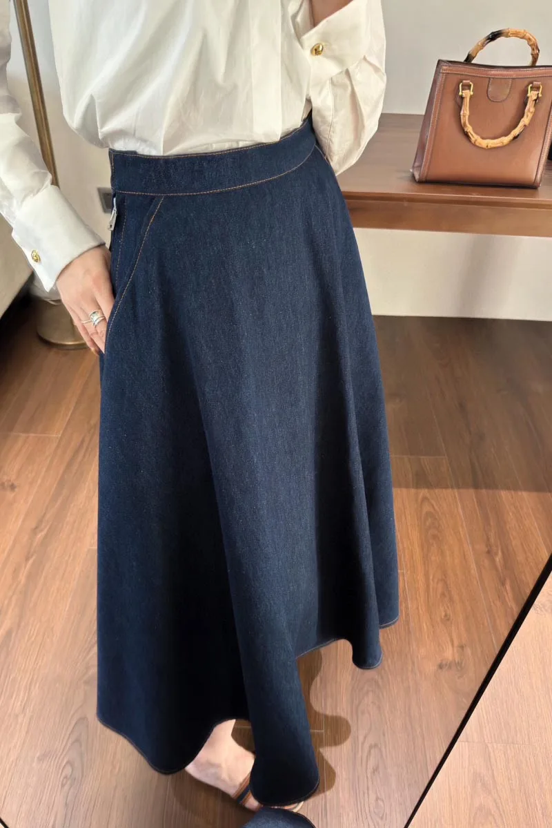 

Basic women's half skirt fashionable, simple, versatile, high waist slimming A-line denim long skirt, big swing skirt