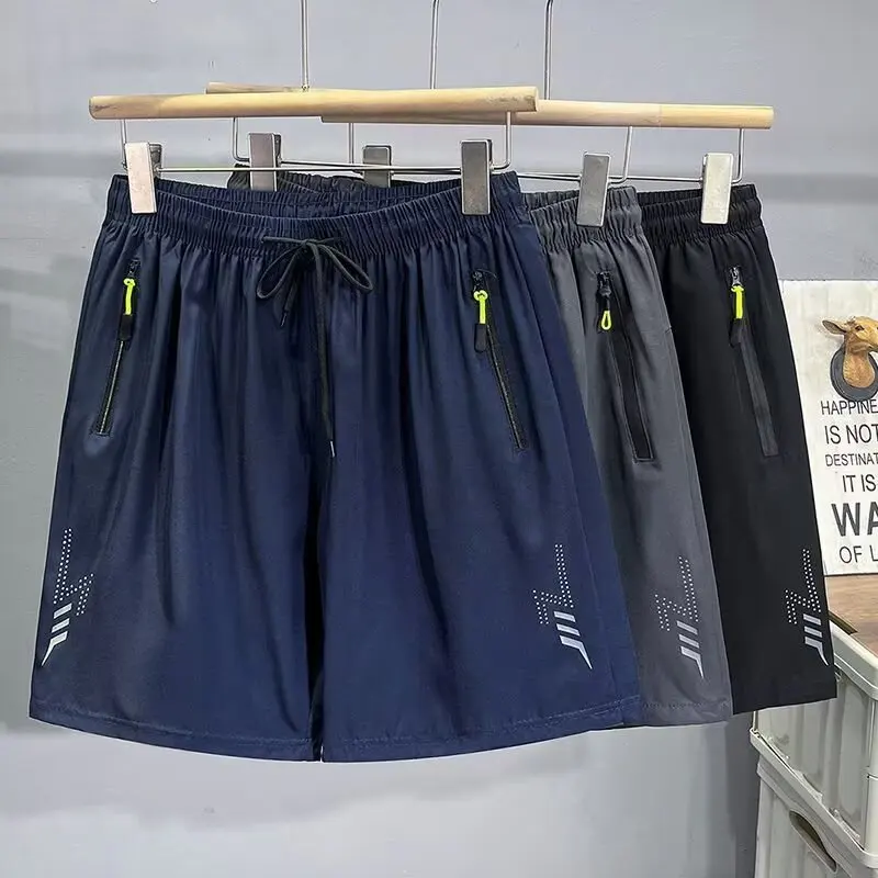 

Летние тонкие шорты для мужчин, спортивные для бега, быстросохнущие, свободные брюки пять четвертей, мужские большие размеры, большой пояс, пляжные брюки