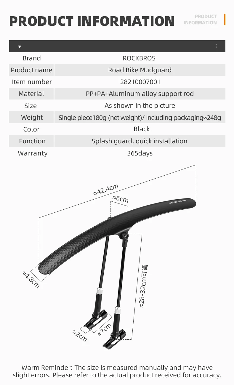 ROCKBROS Fahrrad-Schutzblech aus PP-Weichplastik, robust und widerstandsfähig, geeignet für Straßenfahrräder, Fahrradzubehör. – Detail 2