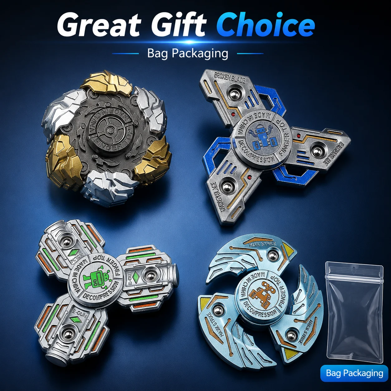 **Mechanical Metal Fidget Spinner, 5 Style Fingertip Spin Toy with Smooth Rotation, Compact Desk Gadget for Focus Breaks, Office, Study, Travel and Everyday Carry, Sci-Fi Style Hand Spinner Collectible Gift for Teens and Adults**