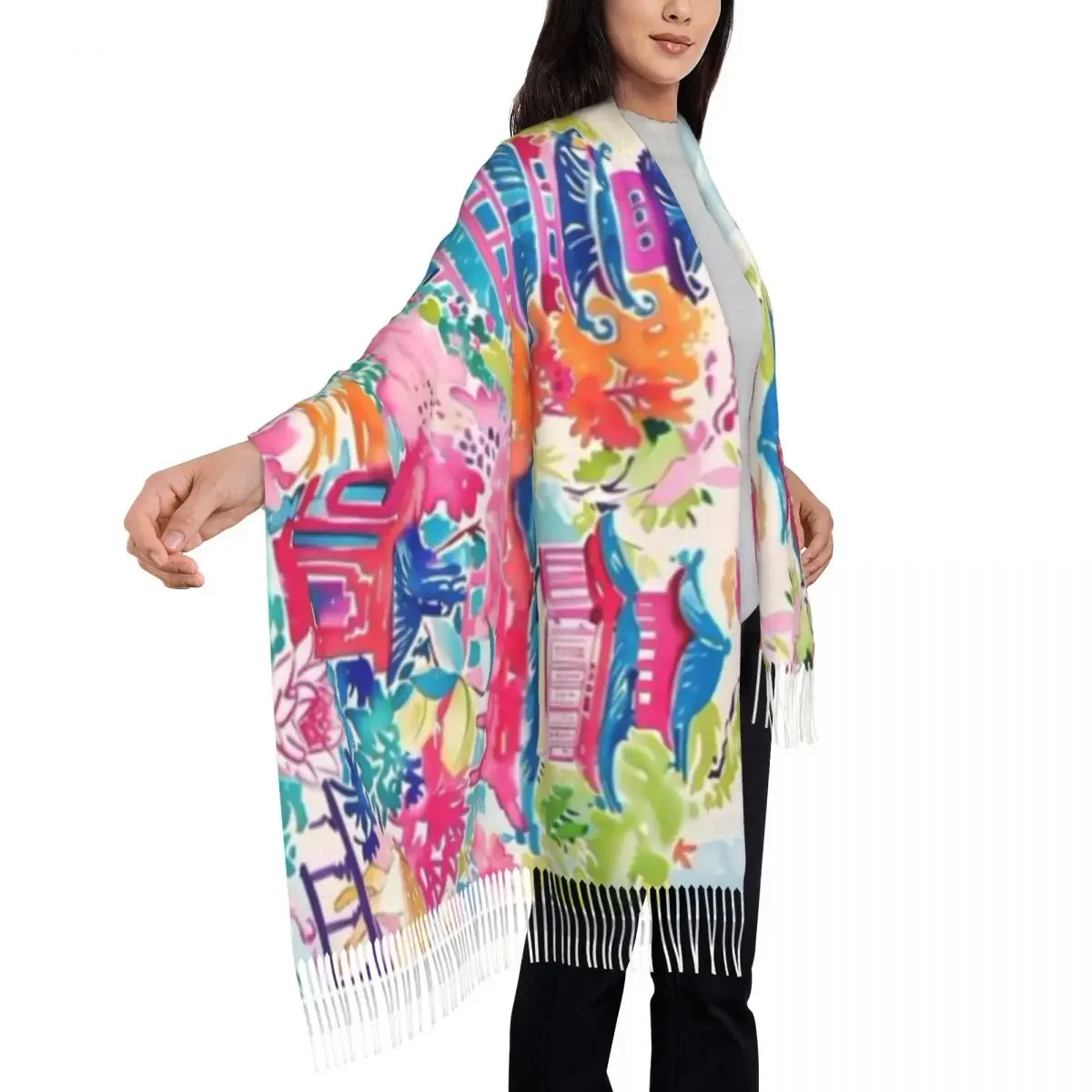 Chinoiserie Garden Shawl A Tassel Scarf