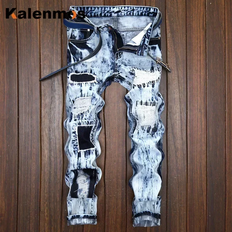 

Punk Pants Jeans Men Gothic Jean Skinny Hole Streetwear Ripped Spring Fall Winter Boyfriend Hip Hop Denim Pants Trouser 2025