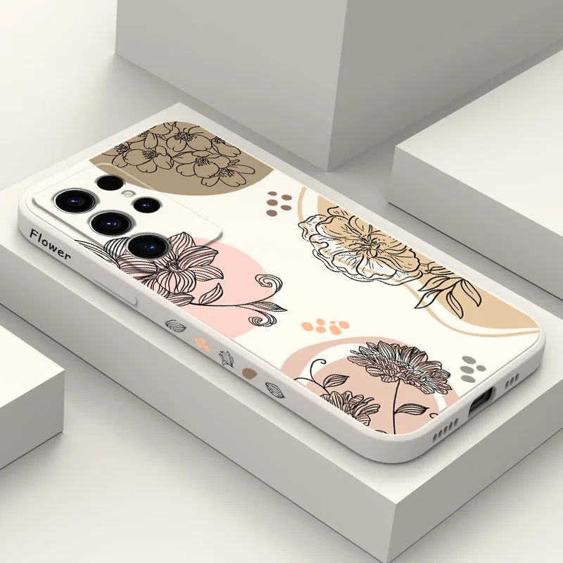 Linear Flowers Phone Case For Samsung Galaxy S25 S24 S23 S22 S21 S20 S10 S10E Ultra Plus FE Note 20 Ultra Plus Cover