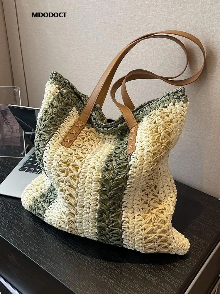 

Casual Large Capacity Straw Woven Tote Shoulder Bags For Women Luxury Designer Beach Ladies Handbags 2023 New Summer Shopping