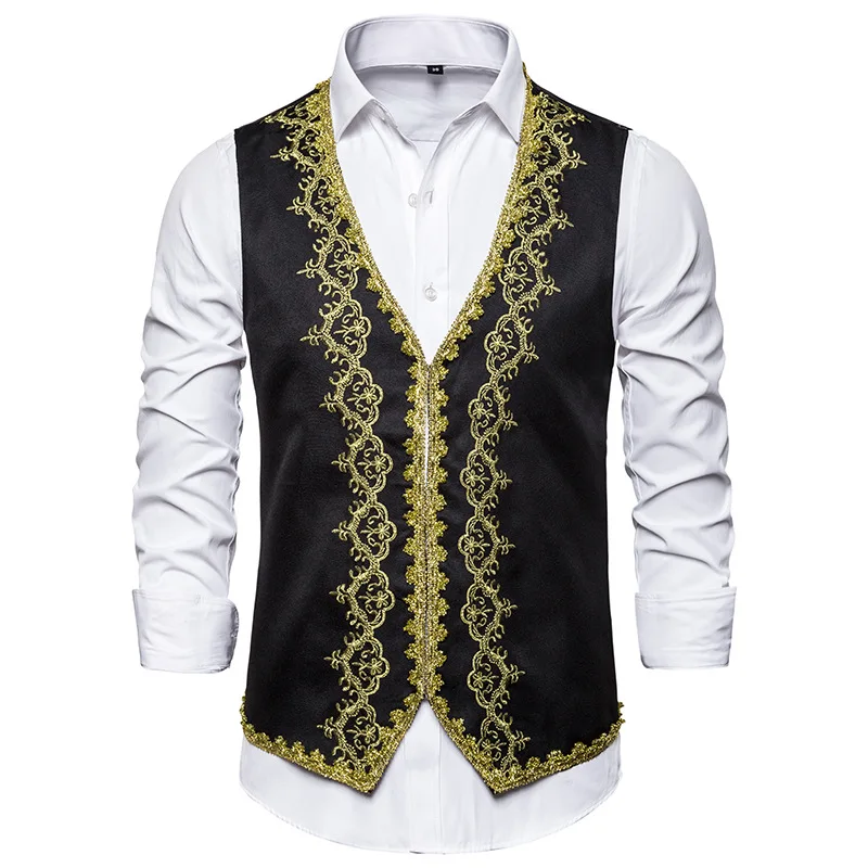 White Court Prince Embroidery Suit Vest Men 2024 Brand Slim Fit Single Breasted Vest Waistcoat Men Party Stage Prom Gilet Homme