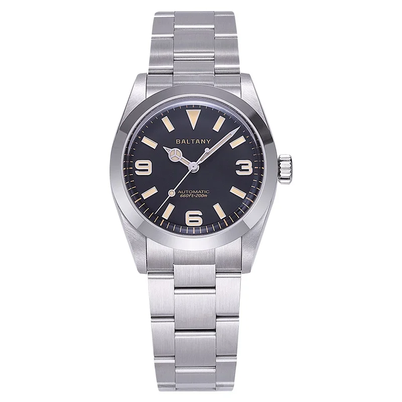 Baltany Men Automatic Watch Pilot 35.5mm Mechaical Wristwatch Bubble Sapphire Mirror Diver 20Bar Waterproof C3 Luminous NH38