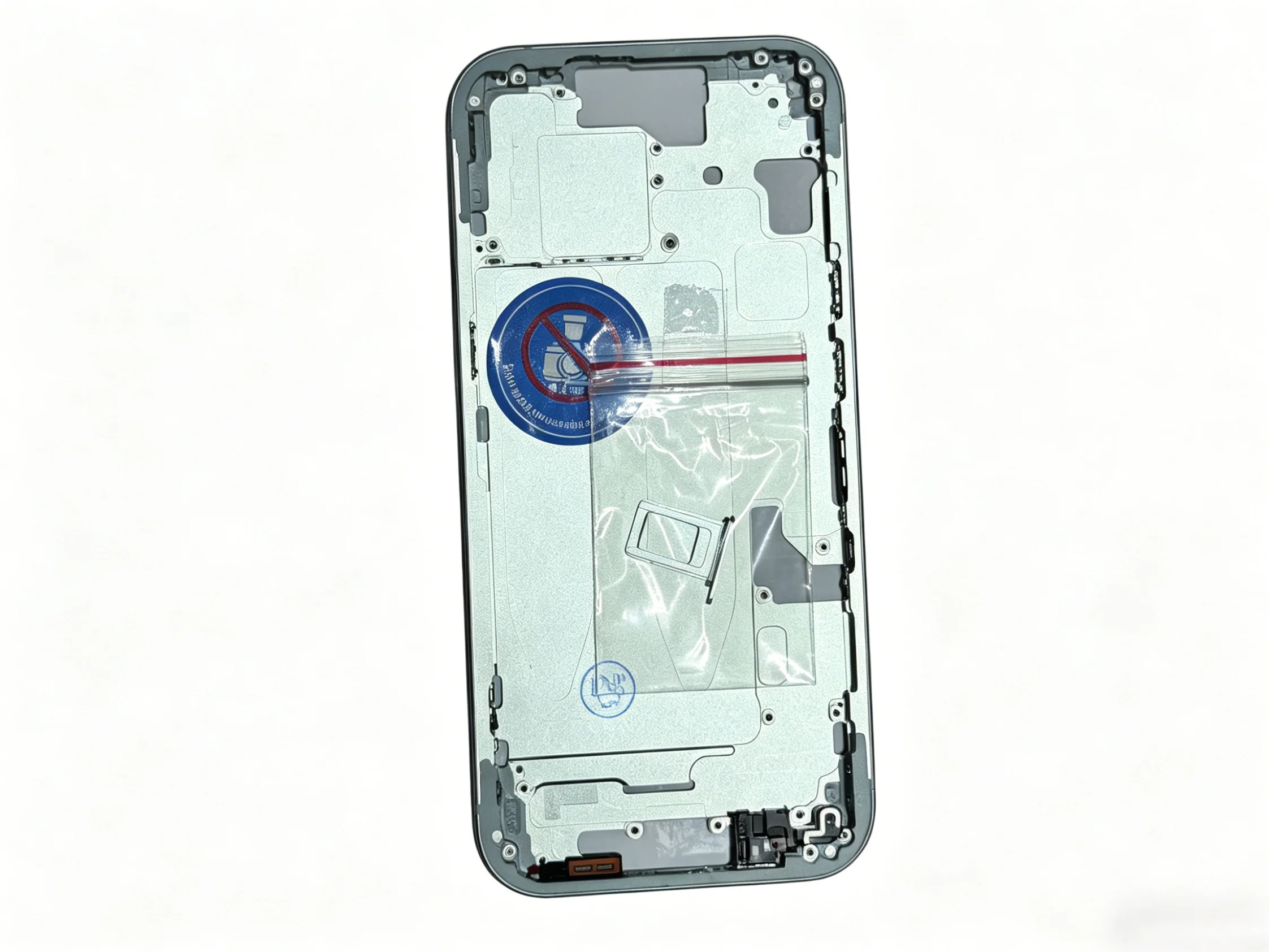 Estrutura Intermediária Pré-montada para iPhone 15, com Botões + Malha do Porta-Carregador + Clipes de Tela, Carcaça de Substituição