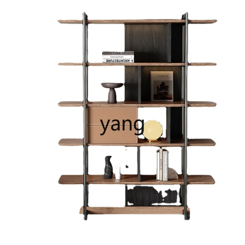 Yhl Solid Wood Bookshelf Minimalist Storage Rack Study Creative Storage Cabinet High-End Stainless Steel Display Stand