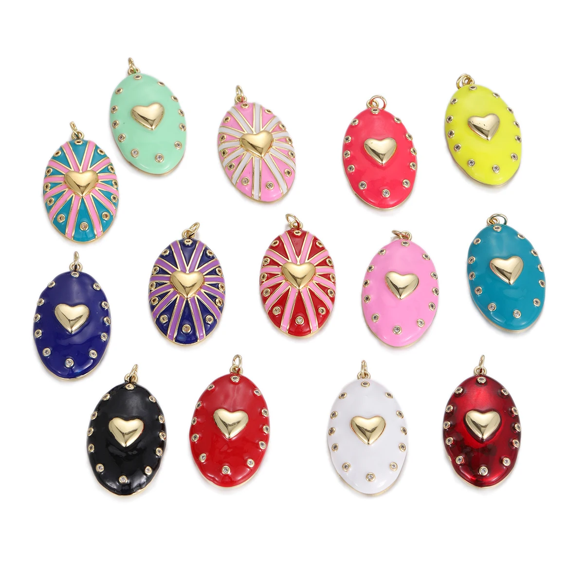 New Fashion Colorful Striped Heart Enamel Charms Y2K Style Oval Shape Pendants for Necklaces DIY Jewelry Making Accessories
