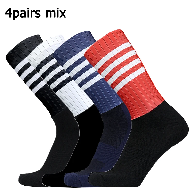4 pairs/set of sports anti slip silicone anti slip riding socks, breathable and lightweight road bike racing socks