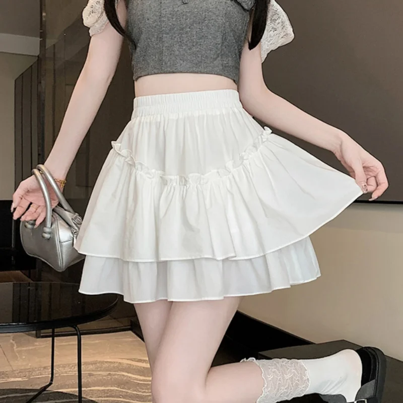 

Seoulish Sweet Ruffles Women's Mini Skirt 2025 Spring Summer New Solid High Waist A-Line Cake Short Skirts for Women