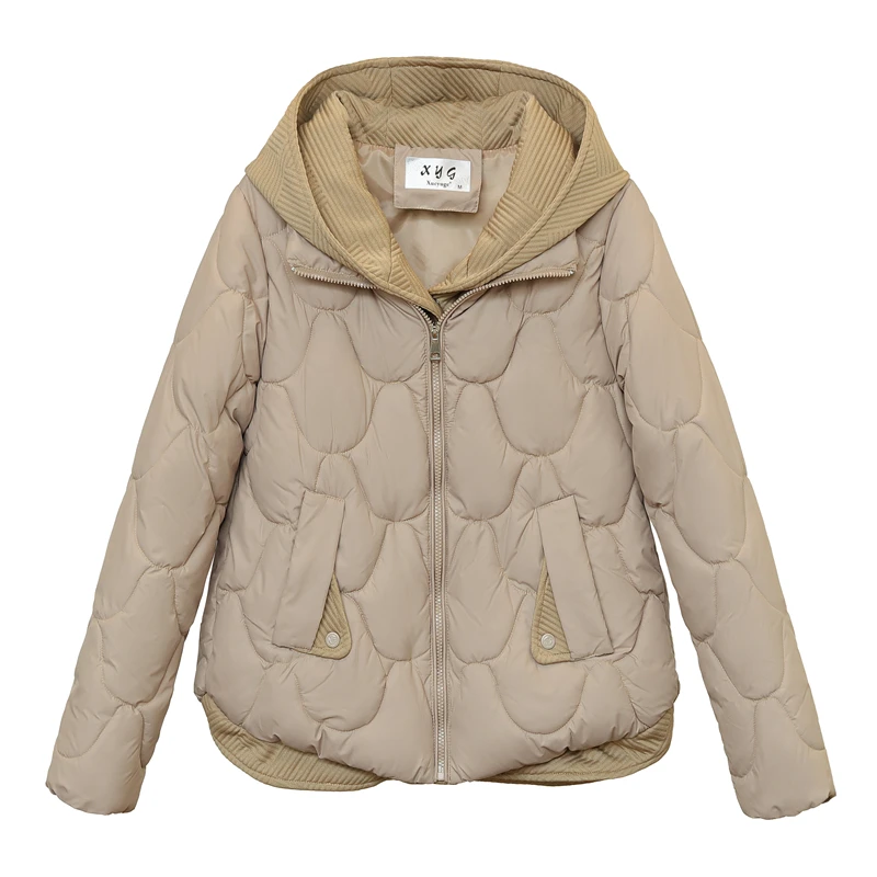 Chaqueta de invierno con capucha para mujer, parka corta falsa de dos piezas, abrigo frío de estilo coreano, novedad de 2023