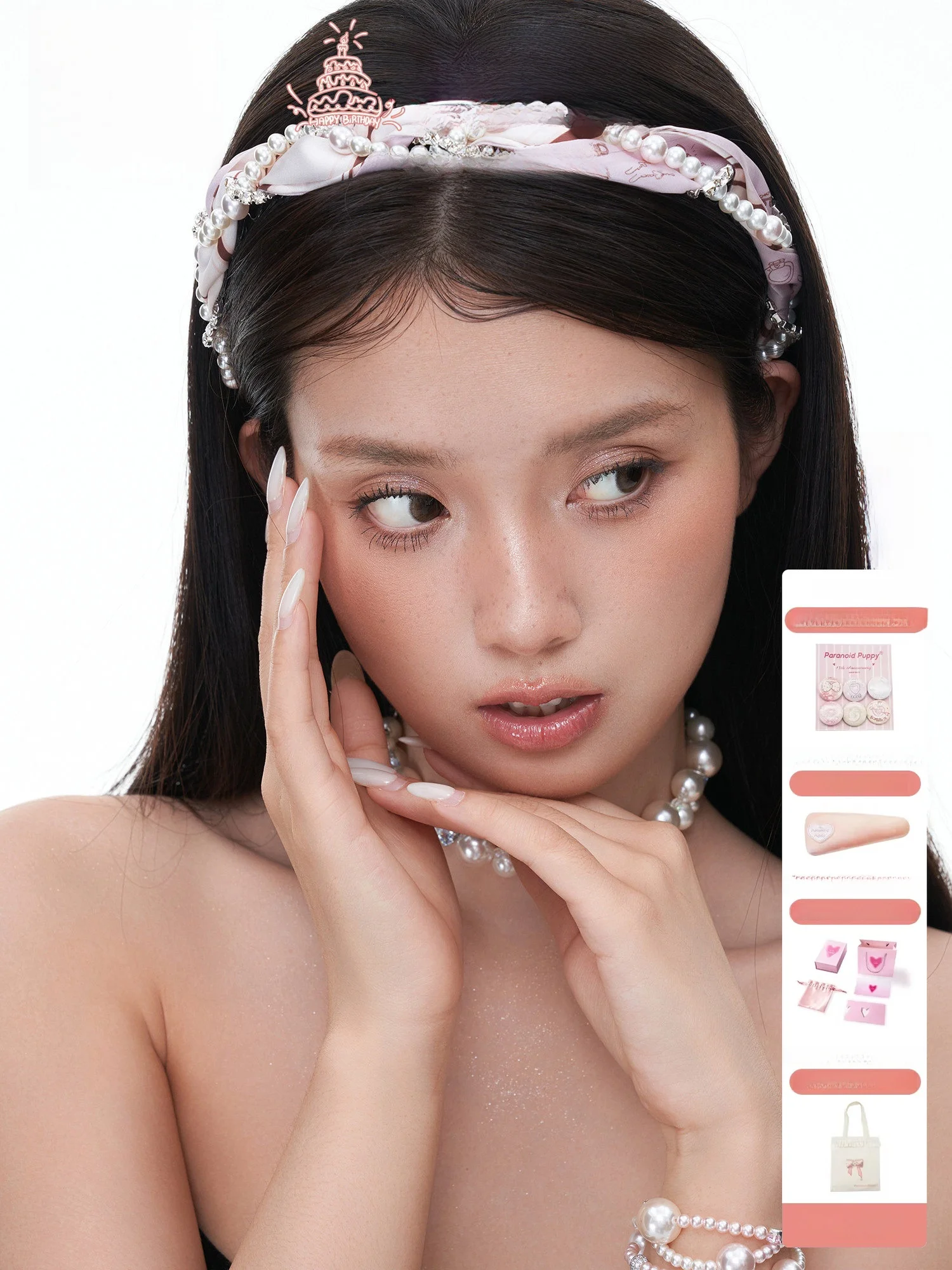 original-pp-pearled-silk-scarf-hairband-pink-faionable-girls-hair-accories-french-sle-round-ape-par-gathering