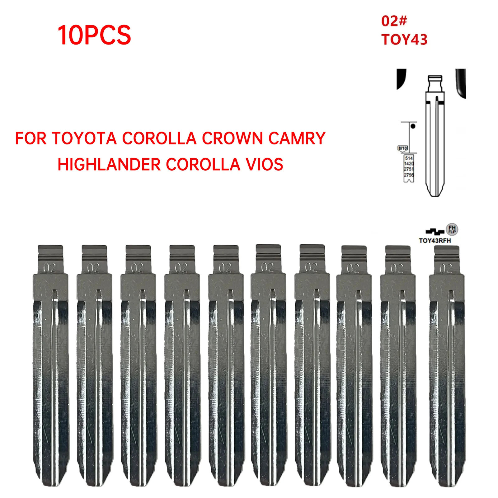

10 шт. 02 # TOY43 лезвие ключа дистанционного управления откидной автомобильный ключ заготовка для Toyota Corolla Crown Camry Highlander Corolla Vios необрезанный пустой ключ