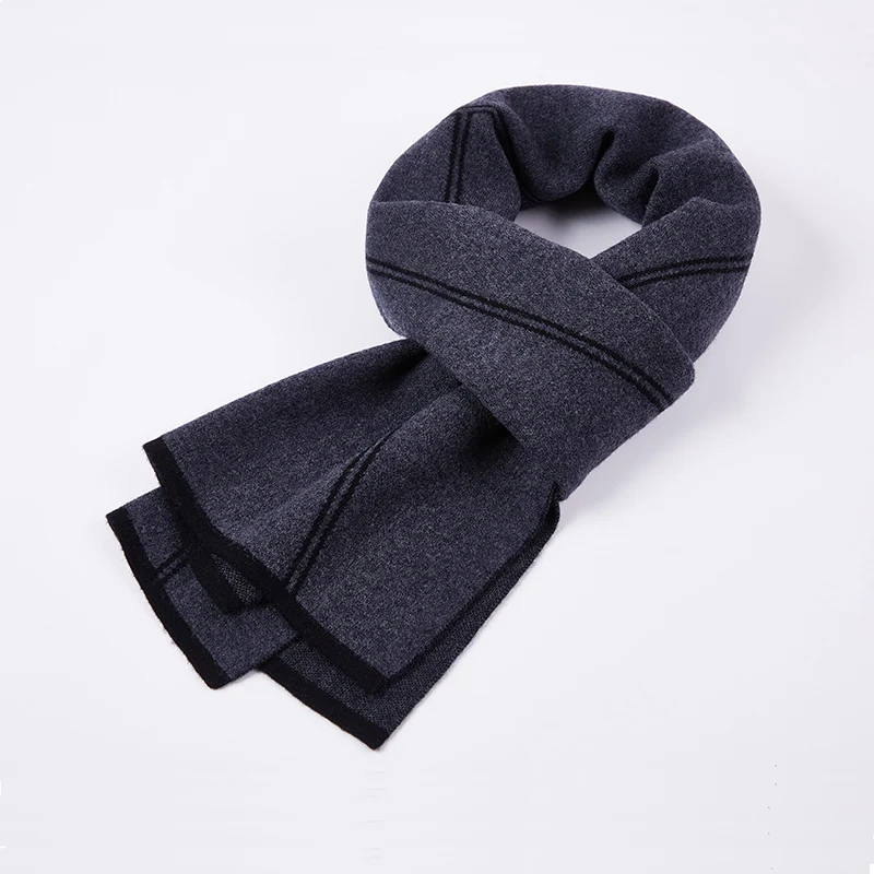 Autumn Winter Warm Men's Wool 100% Scarf Striped Thicker Scarves For Men Cashmere Neckwarmer Luxury Shawls Wrap Male