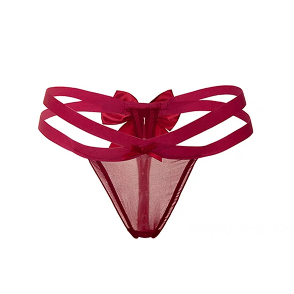 Comfortable Lingerie Cross-Strap G-strings For Women Thong Big Bow See Through Mesh T-Pant Breathable Panties - view 3