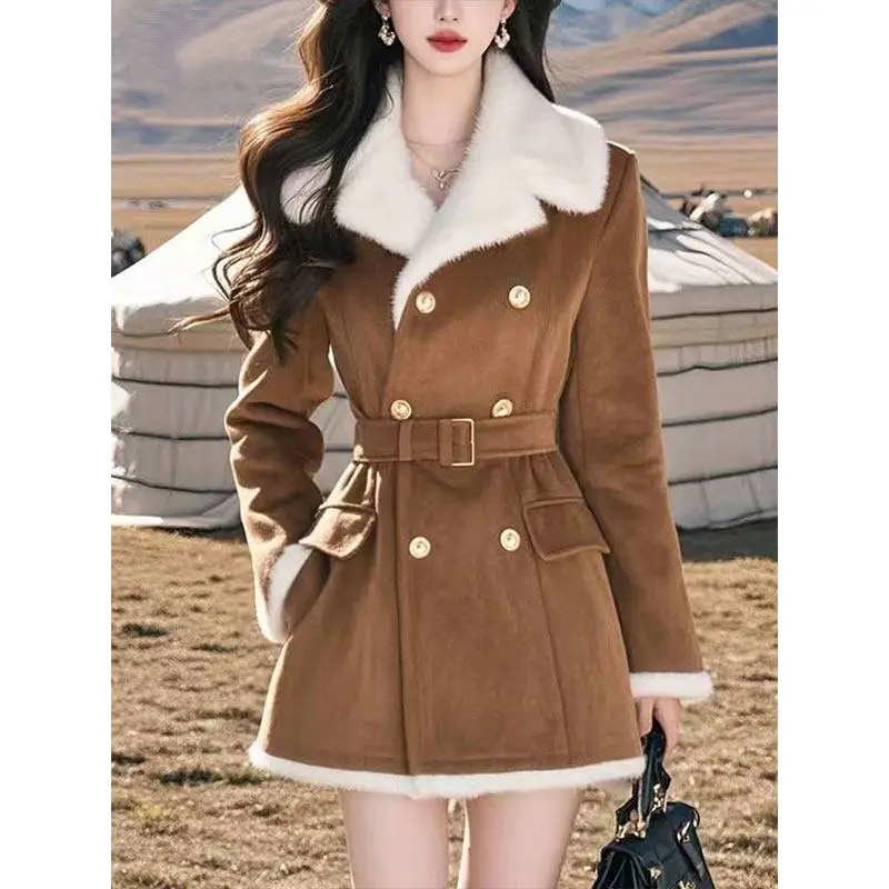 Women's Jackets Thick Warm Solid Suede Faux Suede Shearling Jacket Motorcycle Outer Coat Loose Female Overcoat Winter Autumn2026