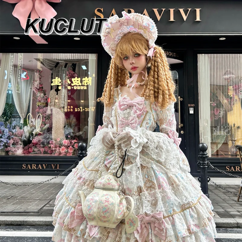 ثوب الكرة الحلو ولطيف لوليتا نمط التصميم الأصلي فتاة الأميرة فستان طويل الأكمام فساتين OP للنساء أزياء الخريف #2