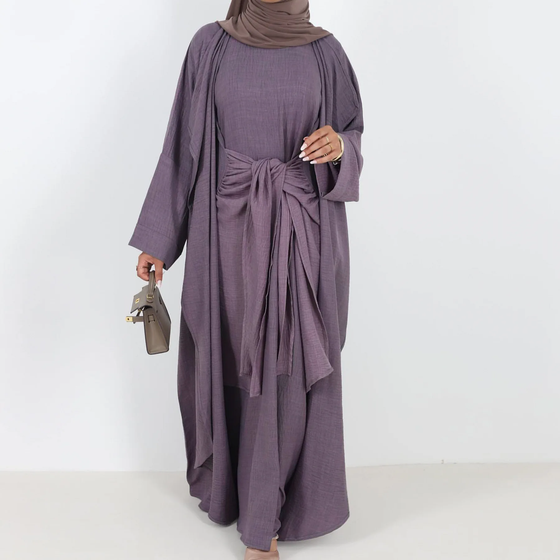 

Muslim Sets for Women Kimono Cardigan 2 Piece Dress Ramadan Dubai Open Abaya Kimono Jalabiya Islam Clothing Robe Kebaya Kaftan