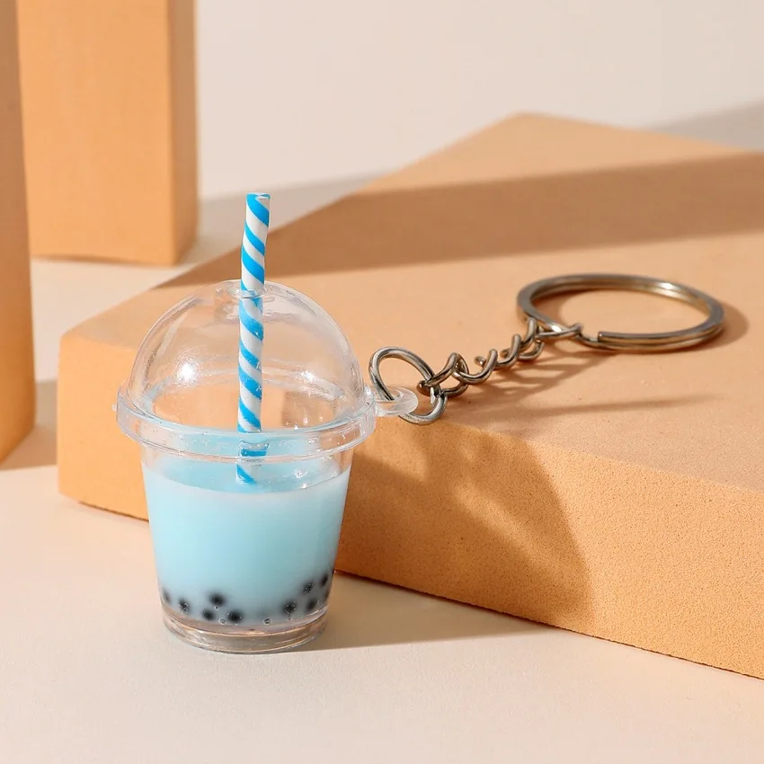 Milk Tea Keychain Liquid Model Coffee Cup Cartoon New Simulation Food Toy Bag Pendant Car Key Chain Best Gift Jewelry Wholesale