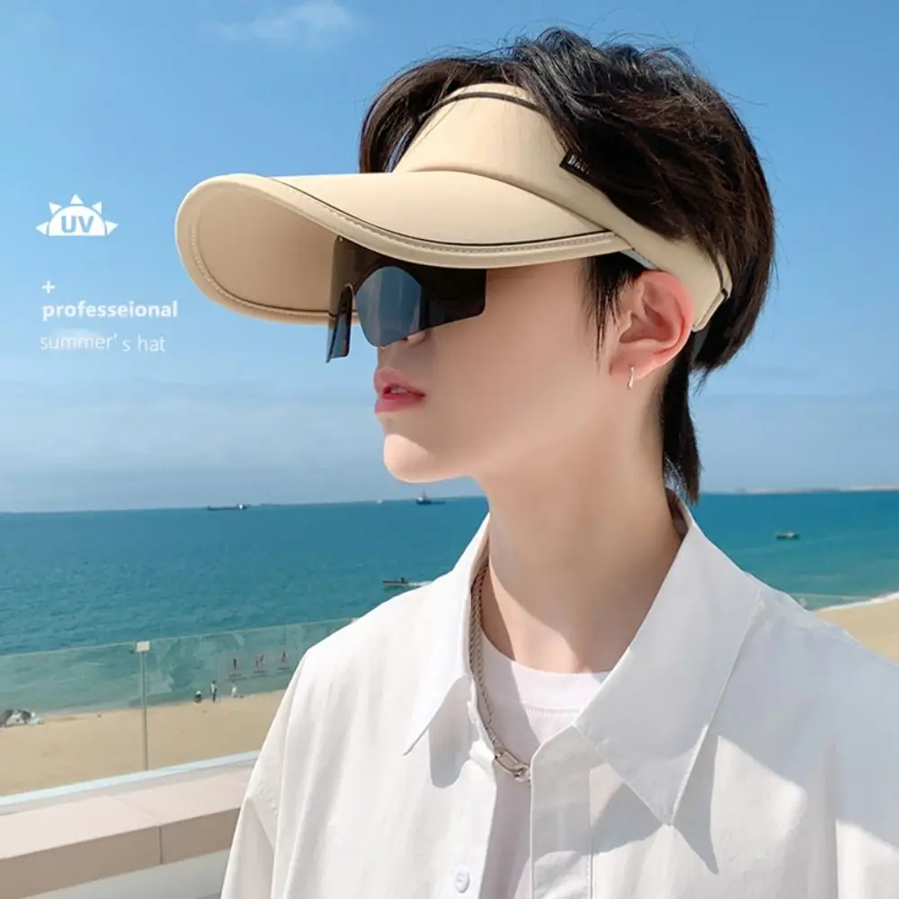 

Fashion Breathable Sun Hat with Sunglass Sun Protection Big Brim Empty Top Cap Anti-UV Adjustable Sport Hat Golf Tennis